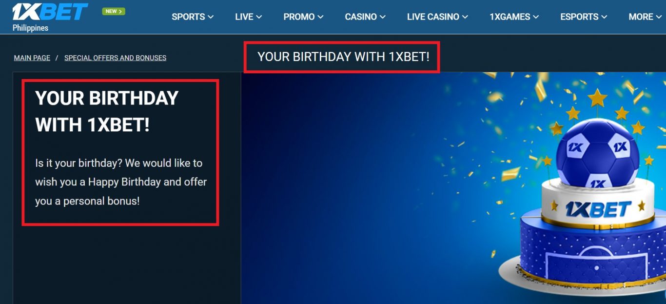 1xBet birthday bonus